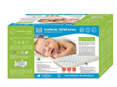 Fiki Miki Materac Lateksowy Antyalergic Covers ML1 120/60/9 cm Box + Prześcieradło Jersey 120x60 Białe GRATIS