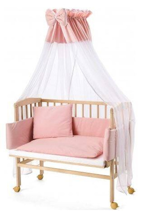 Waldin Łóżeczko Dostawne 2w1 z Wyposażeniem 77 Natural / Różowy