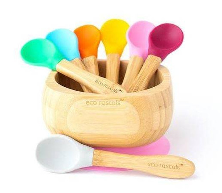 Ecorascals Zestaw 3 Łyżeczek Bambusowych z Silikonową Nakładką Niebieska Szara Zielona