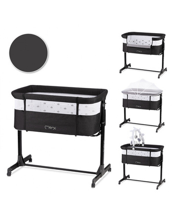 MoMi Revo Łóżeczko Dostawne 2w1 Ciemnoszare + Torba Transportowa