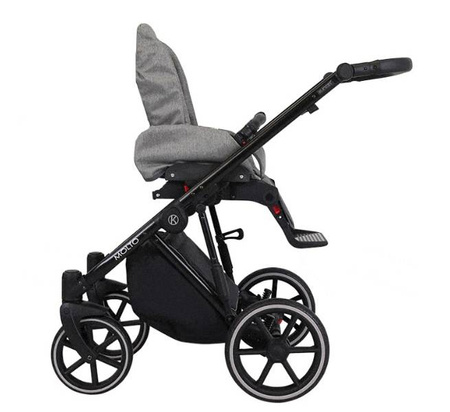 Kunert Molto Wózek Głęboko-Spacerowy 2w1 Grafit Jeans + Kwiaty Czarna Rama Koła Żelowe