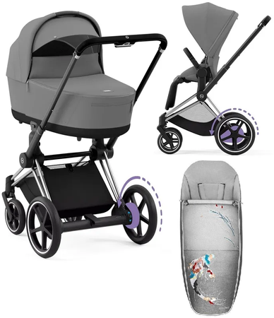 Cybex e-Priam 3.0 Wózek Głęboko-Spacerowy Mirage Grey + Cybex Śpiworek