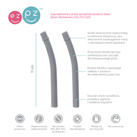 EZPZ Silikonowa miseczka z podkładką 2w1 Mini Bowl + GRATIS silikonowy kubeczek Mini Cup 120ml z 2 słomkami szary