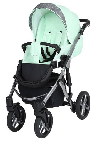 Kunert Mila Premium Wózek Głęboko-Spacerowy 2w1 Mięta + Kropka Grafitowa Rama Koła Żelowe