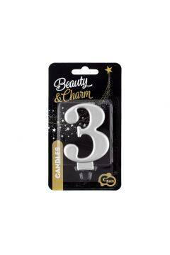 Godan Świeczka Urodzinowa Srebrna cyfra 3