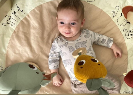 Tiny Love Gimnastyka/Mata Edukacyjna Z Drewnianym Stojakiem - Garden of Adventure