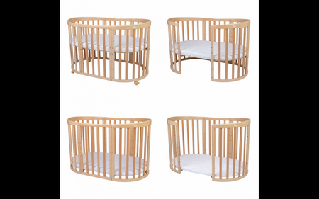 Waldin Łóżeczko Dziecięce Owalne 7w1 z Materacem Natural