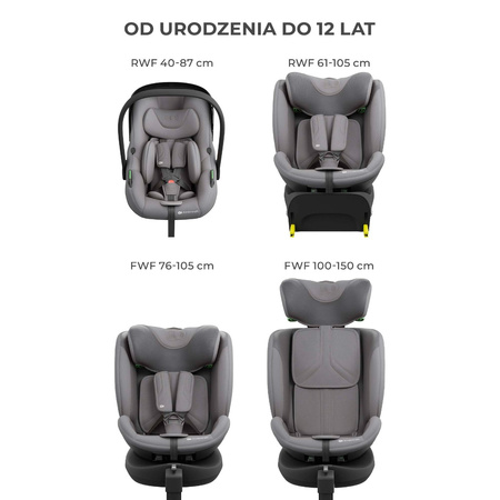 Kinderkraft Zestaw 3w1 Endura Safe Modular System Fotelik Samochodowy 0-36 kg Szary