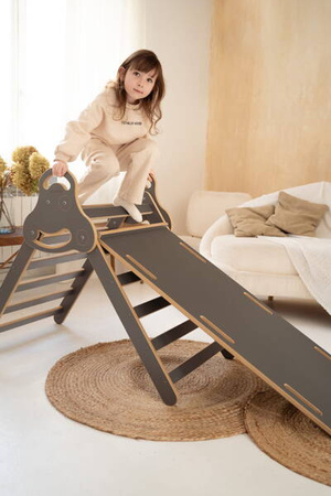 Tupti.wood Drabinka Pikler + Duża Zjeżdżalnia Drabinka Szara