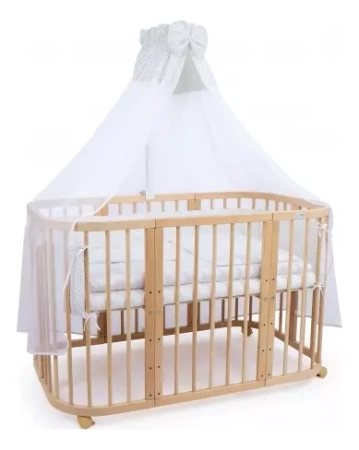 Waldin Wyposażenie do Łóżeczka 7w1 Szare / Kropki