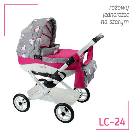 Adbor Lily Wózek dla Lalek Szary Jednorożce Lc-24
