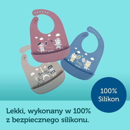 Canpol Babies Śliniak Sylikonowy z Kieszonka Bonjour Paris 74/027 Beżowy