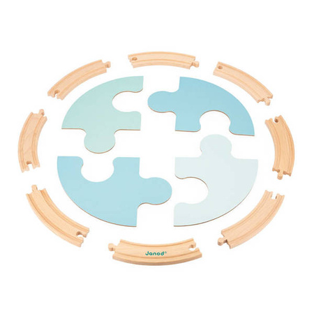 Janod Pociąg Drewniany z Torami, Łódkami i Makieta Jeziora Bolid