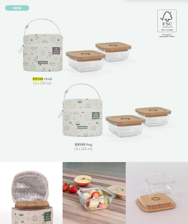 Miniland Pojemniki Szklane Kwadratowe ECO-friendly 2x210ml Z Torbą Izotermiczną - Pisklę