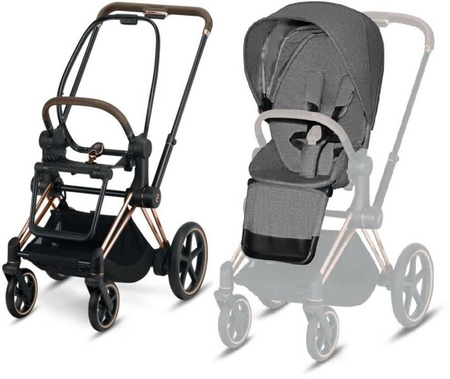 Cybex e-Priam 3.0 Rama ze Stelażem Siedziska + Tapicerka Wózek Spacerowy Manhattan Grey Plus