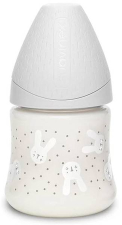 Suavinex Butelka 150ml Premium smoczek okrągły silikonowy o wolnym przepływie Królik szary Hygge Baby