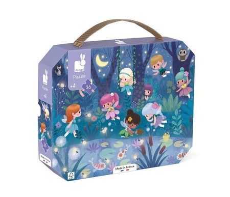 Janod Puzzle w walizce Wróżki i lilie wodne 36 elementów 4+ Made in France
