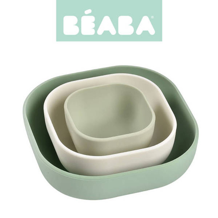Beaba Zestaw 3 Miseczek z Silikonu Sage Green / Cotton / Misty Green