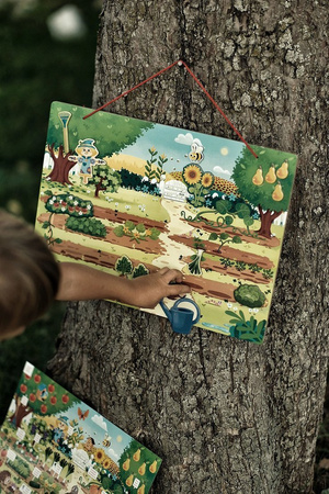 Janod Układanka drewniana magnetyczna z 70 magnesami Ogród