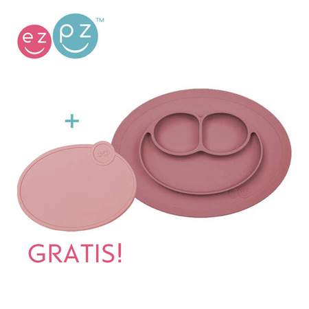 EZPZ Silikonowy talerzyk z podkładką mały 2w1 Mini Mat Mauve + pokrywka GRATIS pastelowy róż