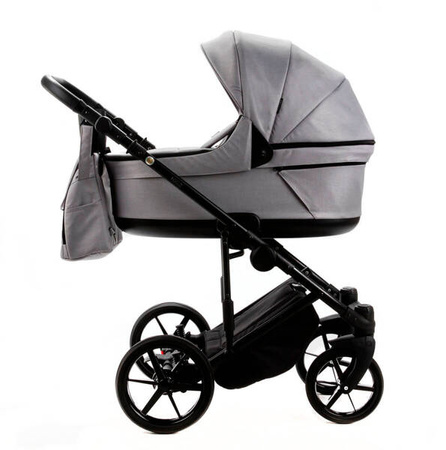 Adamex Locco Wózek Głęboko-Spacerowy Szary TK-56-LUX + Cybex Aton B2 i-Size Fotelik 0-13kg + Baza + Adaptery