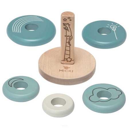 Micki Drewniana Układanka Piramida Niebieska