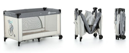 Petite&Mars Nyja Łóżeczko Turystyczne z Torbą Do Przenoszenia Teddy Biker Grey