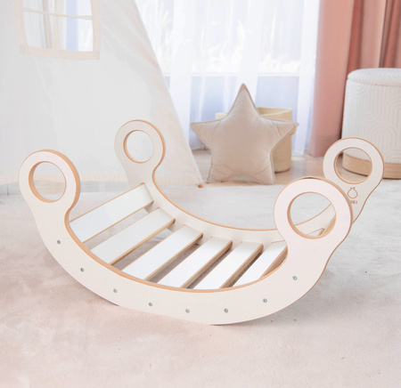 GUGI Bujak Montessori M Drewniany + Zjeżdżalnia + Ścianka + Poduszka Welurowa Beż