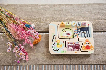 Lilliputiens Drewniana Tablica Labirynt Sensoryczny Farma 18 m+