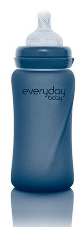Everyday Baby, Szklana butelka ze smoczkiem M reagująca na temperaturę, 240 ml Borówkowy