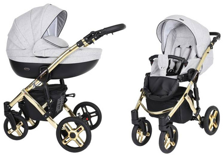 Kunert Mila Premium Wózek Głęboko-Spacerowy 2w1 Szary + Kreseczka Złota Rama Koła Żelowe