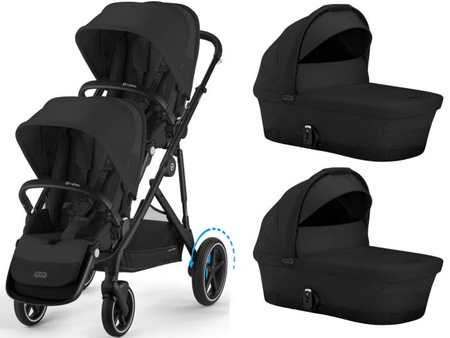 Cybex E-Gazelle S Wspomagany Wózek Bliźniaczy Głęboko-Spacerowy Rama Czarna Moon Black