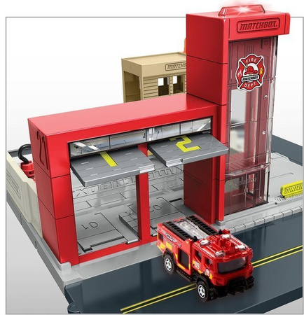 Matchbox Prawdziwe Przygody Remiza Strażacka Zestaw Światła i Dźwięki HBD76 HBL74
