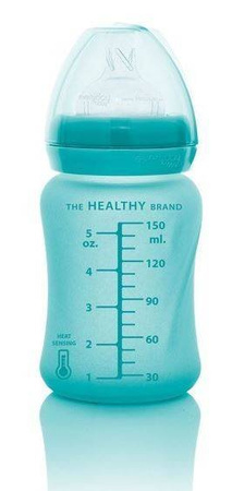 Everyday Baby, Szklana butelka ze smoczkiem S reagująca na temperaturę, 150 ml Turkusowy