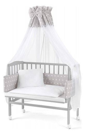 Waldin Łóżeczko Dostawne 2w1 z Wyposażeniem S81 Grey / Białe Gwiazdki