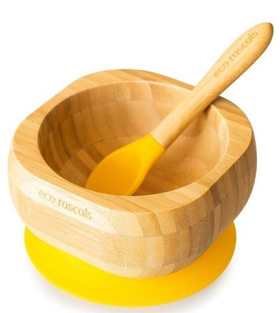 Eco Rascals Miseczka Bambusowa z Przyssawką i Łyżeczką Żółty