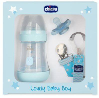 Chicco Perfect5 Zestaw Dla Noworodka Butelka Antykolkowa + Smoczek Mini Soft + Tasiemka Boy
