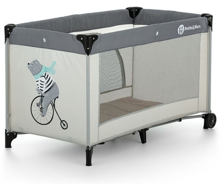 Petite&Mars Nyja Łóżeczko Turystyczne z Torbą Do Przenoszenia Teddy Biker Grey
