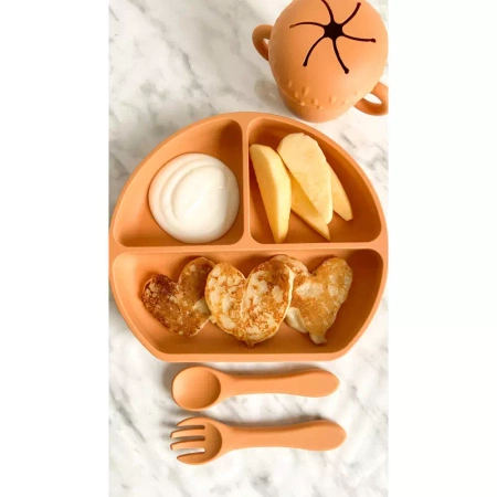 MYROYS Silikonowy Talerzyk ze Sztućcami Brązowy