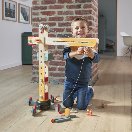 Janod Duży drewniany dźwig do składania z narzędziami 3+