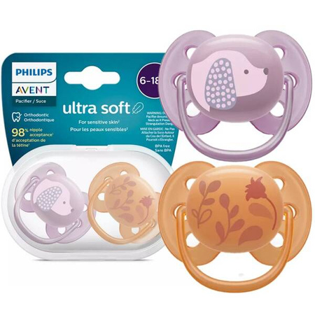 Avent Philips Smoczek Ultra Soft 6-18m 2szt. Kwiatek Piesek