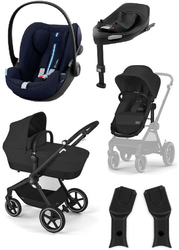 Cybex Eos Lux Wózek Głęboko-Spacerowy Rama Czarna Moon Black + Cybex Cloud G I - Size Fotelik Samochodowy Ocean Blue Plus + Adaptery + Baza