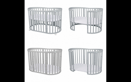 Waldin Łóżeczko Dziecięce Owalne 7w1 z Materacem Szare