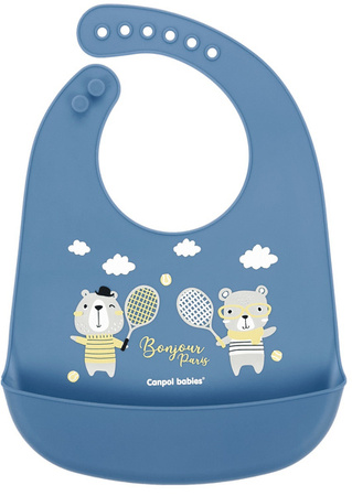 Canpol Babies Śliniak Sylikonowy z Kieszonka Bonjour Paris 74/027 Granatowy
