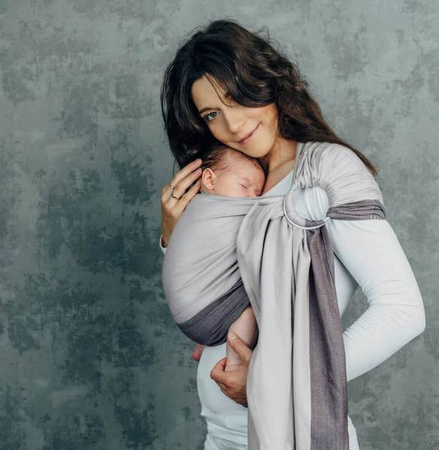 LennyLamb Moja Pierwsza Chusta Kółkowa Do Noszenia Dzieci Tkana Splotem Skośno-krzyżowym Ramie Bez Zakładek Standard 1,8 m 100% Bawełna Cool Grey