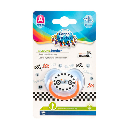 Canpol Babies Smoczek Uspokajający Silikon Symetryczny 0-6m Racing Szary
