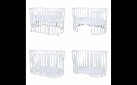 Waldin Łóżeczko Dziecięce Owalne 7w1 z Materacem Białe