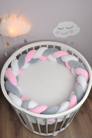 SenLove Ochraniacz do Łóżeczka Warkocz 320 cm Szaro-Różowo-Biały