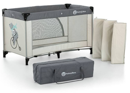 Petite&Mars Nyja Łóżeczko Turystyczne z Torbą Do Przenoszenia Teddy Biker Grey