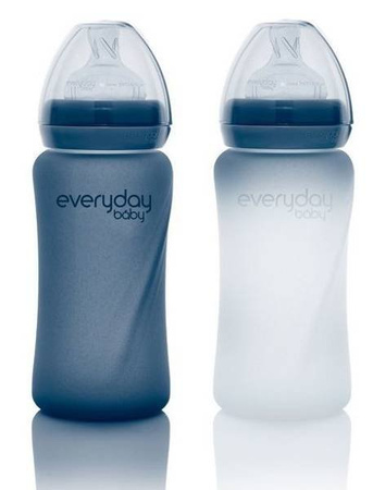 Everyday Baby, Szklana butelka ze smoczkiem M reagująca na temperaturę, 240 ml Borówkowy
